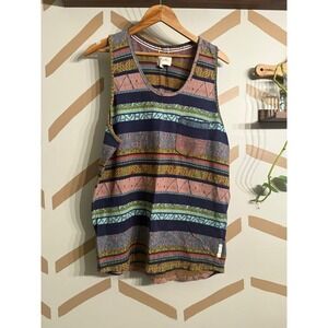 Koto Tank Top Mens Medium Multi Color Geometric Stripe Pocket Sleeveless Tee